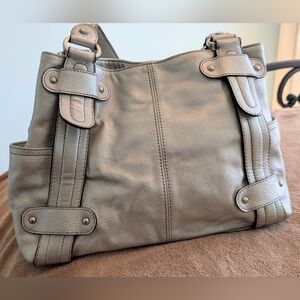 Tignanello Silver Metallic Italian Leather Handbag Shoulder Bag  Like New Cond